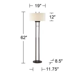 Franklin Iron Works Roscoe Modern Floor Lamp Standing 62" Tall Oil Rubbed Bronze Twin Pole White Drum Shade For Living Room Bedroom Office House Home -Home Series Shop GUEST 5cc4f60c ea8e 466e 8897 fff56bb2f026