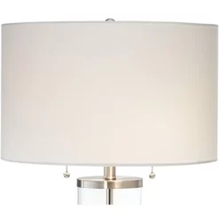 Possini Euro Design Fritz Modern Table Lamps 26 1/2" High Set Of 2 Silver Clear Glass With USB And AC Power Outlet In Base Drum Shade For Bedroom Desk -Home Series Shop GUEST 5cdb1959 336d 4d28 80b8 7fd77310c8d7