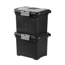 Sterilite Portable Lockable File Box W/ Extra Compartment, Built-In Handle & Titanium Gray Latches, Black Base & Clear Lid (4 Pack) -Home Series Shop GUEST 5fbd8e2d 9d40 4446 8047 ba83f624e87b