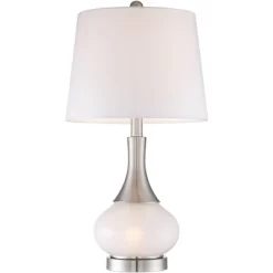 360 Lighting Serrena Modern Accent Table Lamp 23" High White Glass Brushed Nickel Metal With Nightlight Drum Shade For Bedroom Living Room House Home -Home Series Shop GUEST 611c9c6c 94c6 4583 8cd6 ddbf5f95b002