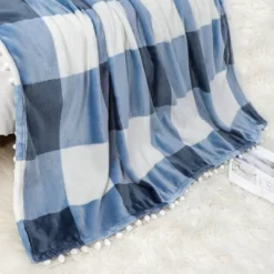 PiccoCasa Flannel Pom-Pom Tartan Checkered Fleece Throw Blanket 1Pc -Home Series Shop GUEST 6122c0be 4e89 43e4 90fb fc0c4ab00dde