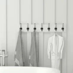 Flash Furniture Daly Wall Mounted 34 Inch Solid White Pine Wood Storage Rack With 7 Hooks For Entryway, Kitchen, Bathroom -Home Series Shop GUEST 6153fc8e 452d 480f b56e d02da1d6a1ce