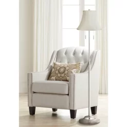 360 Lighting Abba Modern Floor Lamp Standing 66" Tall Brushed Nickel Silver Imperial Creme Fabric Bell Shade For Living Room Bedroom Office House Home