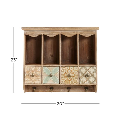 23" X 20" Farmhouse Wooden Wall Shelf With Drawers And Hooks - Olivia & May 2 23" X 20" Farmhouse Wooden Wall Shelf With Drawers And Hooks - Olivia & May - Image 2