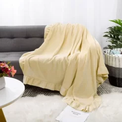 PiccoCasa Flannel Fleece Luxury Sofa With Ruffle Trim Lightweight Plush Microfiber Solid Blanket -Home Series Shop GUEST 6424d253 3160 41c3 a5ab fb08c45d5554