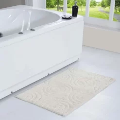 Knightsbridge Beautiful Circle Design Premium Quality Year Round Cotton With Non-Skid Back Bath Rug Ivory