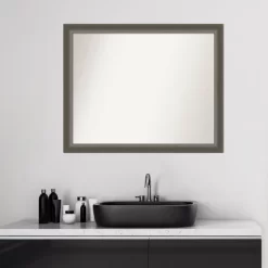 31" X 25" Non-Beveled Domus Wood Bathroom Wall Mirror Dark Silver - Amanti Art -Home Series Shop GUEST 65535ee5 f039 4c0c a297 e1cdcef7eeb1