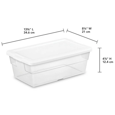 Sterilite 6 Quart Clear Plastic Stacking Storage Container Tote With White Lid For Garage, Kitchen, And Closet Organization 1 Sterilite 6 Quart Clear Plastic Stacking Storage Container Tote With White Lid For Garage, Kitchen, And Closet Organization