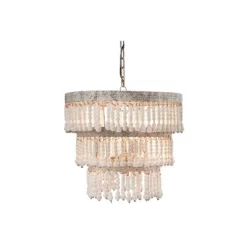 3-Tier Round Metal Chandelier With 3 Lights And Hanging Wood Beads Cream - Storied Home -Home Series Shop GUEST 65f68a04 67e5 4435 a153 5665e1549672