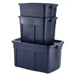 Rubbermaid Roughneck Home/Office 18 Gallon Rugged Latching Plastic Storage Tote With Lid, Dark Indigo Metallic (12 Pack)