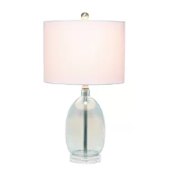 Glass Table Lamp With White Drum Shade Blue - Lalia Home