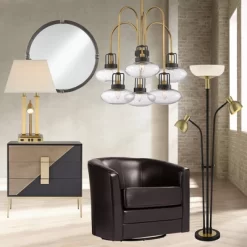 Possini Euro Design Deacon Modern Desk Table Lamp 26" High Brass With USB And AC Power Outlet In Base LED Reading Light Oatmeal Shade For Office Desk -Home Series Shop GUEST 6ddac17c 39dd 455d b005 aa7caff95063