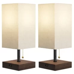 Small Table Lamp Set With Wood Base – Set Of 2 Modern Rectangle Lights With LED Bulb IncludeDecor Living Room, Bedroom, Or Home Office By Lavish Home -Home Series Shop GUEST 75523082 d5ad 47e8 85e0 24d20cbdfd21