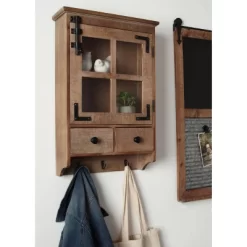 Hutchins Decorative Farmhouse Wood Wall Cabinet With Window Pane Glass Door Rustic Brown - Kate & Laurel All Things Decor -Home Series Shop GUEST 7553564d 7e1c 4ce2 920b 8981123d08c2