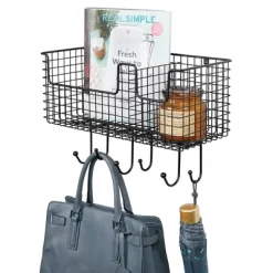 MDesign Metal Storage Organizer Basket With 6 Hooks - Wall Mount -Home Series Shop GUEST 76b6e20f 0851 48e9 a125 9df095f2aafc