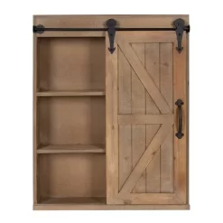 Decorative Wood Wall Storage Cabinet With Vanity Mirror And Sliding Barn Door Rustic Brown - Kate & Laurel All Things Decor -Home Series Shop GUEST 76cd049a 9936 4003 b29e fdf4e4f18b6c