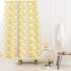 Watercolor Rainbows Gold Shower Curtain - Deny Designs