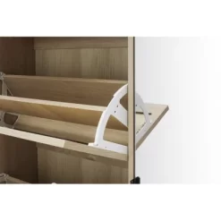 Ari 63.9" H Modern Space-Saving Shoe Rack Storage Cabinet With Rattan And Mirror Doors For 24 Pairs And 4 Flip Down Drawers -Maison Boucle -Home Series Shop GUEST 777f3659 6861 4f8f acac 0b8d6afc8787