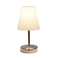 10.5" Petite Metal Stick Bedside Table Desk Lamp In Sand Nickel With Fabric Shade White - Creekwood Home