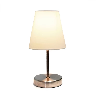 10.5" Petite Metal Stick Bedside Table Desk Lamp In Sand Nickel With Fabric Shade White - Creekwood Home 1 10.5" Petite Metal Stick Bedside Table Desk Lamp In Sand Nickel With Fabric Shade White - Creekwood Home