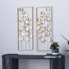 Metal Leaf Tall CutOut Wall Decor With Gold Frame Set Of 2 Gold - Olivia & May