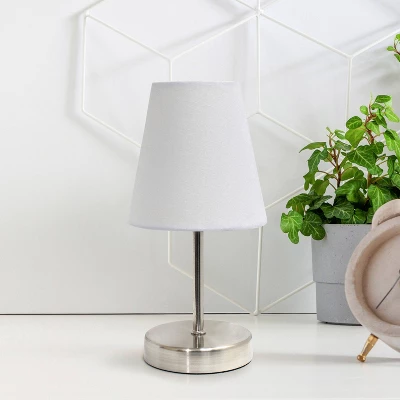 10.5" Petite Metal Stick Bedside Table Desk Lamp In Sand Nickel With Fabric Shade White - Creekwood Home 5 10.5" Petite Metal Stick Bedside Table Desk Lamp In Sand Nickel With Fabric Shade White - Creekwood Home - Image 5