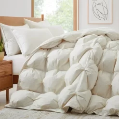 Puredown Pleat Organic Cotton White Goose Down Comforter Duvet Insert