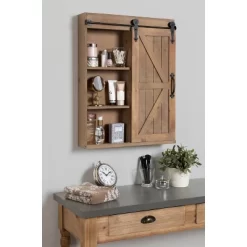 Decorative Wood Wall Storage Cabinet With Vanity Mirror And Sliding Barn Door Rustic Brown - Kate & Laurel All Things Decor -Home Series Shop GUEST 7d8735b3 1d0c 41e3 b438 f13cd0a624b5