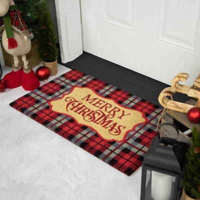 Northlight Red And Black Plaid "Merry Christmas" Rectangular Doormat 18" X 30" 2 Northlight Red And Black Plaid "Merry Christmas" Rectangular Doormat 18" X 30" - Image 2