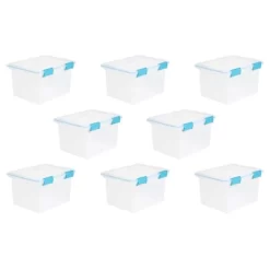 Sterilite 32 Quart Stackable Clear Plastic Storage Tote Container With Blue Gasket Latching Lid For Home And Office Organization, Clear -Home Series Shop GUEST 7ec27af3 23b9 4d45 8a87 62318e859ff7