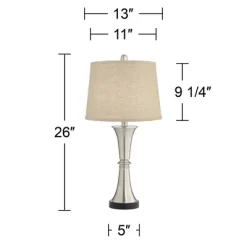 360 Lighting Seymore Modern Table Lamps 26" High Set Of 2 With USB Port Silver LED Touch On Off Burlap Linen Drum Shade For Bedroom Living Room Desk -Home Series Shop GUEST 818c680c 0e14 4a12 87cd 828e10085396