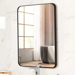 Serio 22" X 30" Brushed Metal Framed Rounded Corner Rectangular Vanity Mount Decorative Bathroom Vanity Mirrors-The Pop Home -Home Series Shop GUEST 81df8758 06de 4c8e 91bc 6627fec79111