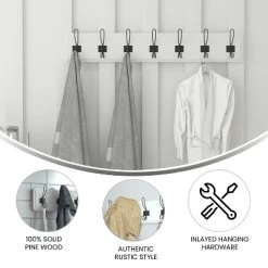 Flash Furniture Daly Wall Mounted 34 Inch Solid White Pine Wood Storage Rack With 7 Hooks For Entryway, Kitchen, Bathroom -Home Series Shop GUEST 831f5902 9bb6 4e8e 93d5 5a436adbacea