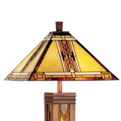 Robert Louis Tiffany Mission Floor Lamp With Nightlight 62.5" Tall Walnut Wood Column Stained Glass Shade For Living Room Reading Bedroom -Home Series Shop GUEST 8576509c 02fb 4b9b 9354 3750353f11f6