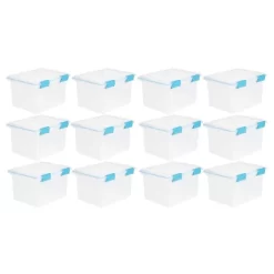 Sterilite 32 Quart Stackable Clear Plastic Storage Tote Container With Blue Gasket Latching Lid For Home And Office Organization, Clear -Home Series Shop GUEST 86d65f11 c29c 42f0 a90c 16e78987ba85