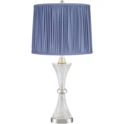 Regency Hill Luca Modern Table Lamps Set Of 2 25 1/2" High Twisted Glass With USB Charging Port Blue Shirred Shade For Bedroom Living Room Desk Office -Home Series Shop GUEST 880ef1a0 4fed 4512 ae4c 3a372f00034d