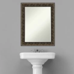 Amanti Art Intaglio Embossed Black Petite Bevel Wood Bathroom Wall Mirror 28.5 X 22.5 In. -Home Series Shop GUEST 8a1c0974 ba14 484e 9c14 b6807747d73e