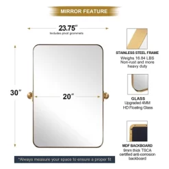ANDY STAR 20 Inch Tall By 30 Inch Wide Rectangular Tilting Modern Floating Vanity Mirror With Rounded Edges And Adjustable Wall Mounts, Brushed Gold -Home Series Shop GUEST 8b62b8eb 57d2 4082 94ff 79c159f6d543