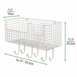 MDesign Metal Storage Organizer Basket With 6 Hooks - Wall Mount -Home Series Shop GUEST 8bab176a 943c 4cc4 864b 1ec1cba87ebf