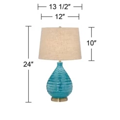 360 Lighting Modern Table Lamps 24" High Set Of 2 Coastal Ceramic Sky Blue Glaze Linen Fabric Drum Shade For Living Room Family Bedroom -Home Series Shop GUEST 8d0a8dc9 2007 42f0 9dc4 b17c03c9ff23