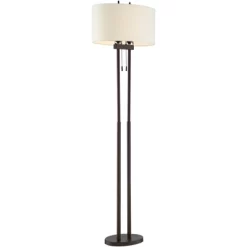 Franklin Iron Works Roscoe Modern Floor Lamp Standing 62" Tall Oil Rubbed Bronze Twin Pole White Drum Shade For Living Room Bedroom Office House Home -Home Series Shop GUEST 8d8769d5 c118 4735 930d abf5cb18c30a