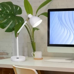 23" Mid-Century Adjustable Metal Desk Lamp With Power Outlet White - Cresswell Lighting -Home Series Shop GUEST 8da6f77c 301a 4782 9eb2 776da314fe30