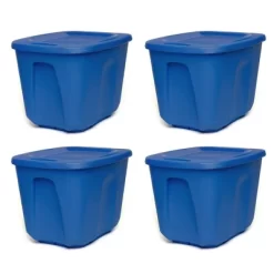 HOMZ 10-Gallon Stackable And Nestable Heavy Duty Plastic Storage Container Organizer Bin With 4 Way Handles, Capri Blue (8 Pack)
