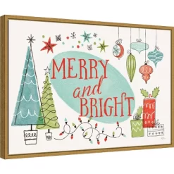 23" X 16" Merry And Bright Christmas Tree By Janelle Penner Framed Canvas Wall Art - Amanti Art