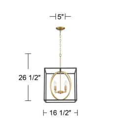 Possini Euro Design Black Warm Brass Cage Foyer Pendant Chandelier 16 1/2" Wide 4-Light Mid Century Modern For Dining Room House -Home Series Shop GUEST 958042f5 b853 43a3 a9af fc5f9d98f3b4