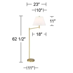 Possini Euro Design Modern Arc Floor Lamp Standing 62 1/2" Tall Warm Gold Offset Arm White Linen Drum Shade For Living Room Reading Family Bedroom -Home Series Shop GUEST 9730cedd 2492 4c1e a5b4 7f14b03b2d31