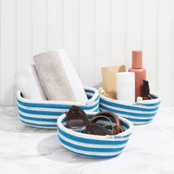 Farmlyn Creek 3 Pack Round Woven Storage Baskets, Blue And White Stripes (3 Sizes) -Home Series Shop GUEST 9a086470 c6a9 4658 bb2e 4e7ef3080f11