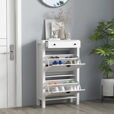 HOMCOM Shoe Storage Cabinet With 2 Flip Drawers, Adjustable Shelves And Top Drawer For 8 Pairs Of Shoes 1 HOMCOM Shoe Storage Cabinet With 2 Flip Drawers, Adjustable Shelves And Top Drawer For 8 Pairs Of Shoes