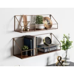2pc Westland Wood And Metal Floating Wall Shelves Walnut Brown - Kate & Laurel All Things Decor -Home Series Shop GUEST 9df21275 2508 4a4c 890e caf037ce74dd