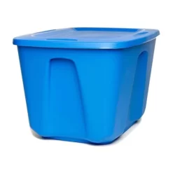 Homz 18 Gallon Medium Standard Stackable Plastic Storage Container Bin With Secure Snap Lid For Home Organization, Blue, 4 Pack